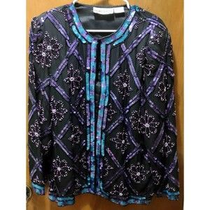 Night Vogue Vintage 70s Sequin Beaded Silk Evening Jacket Shoulder Pads